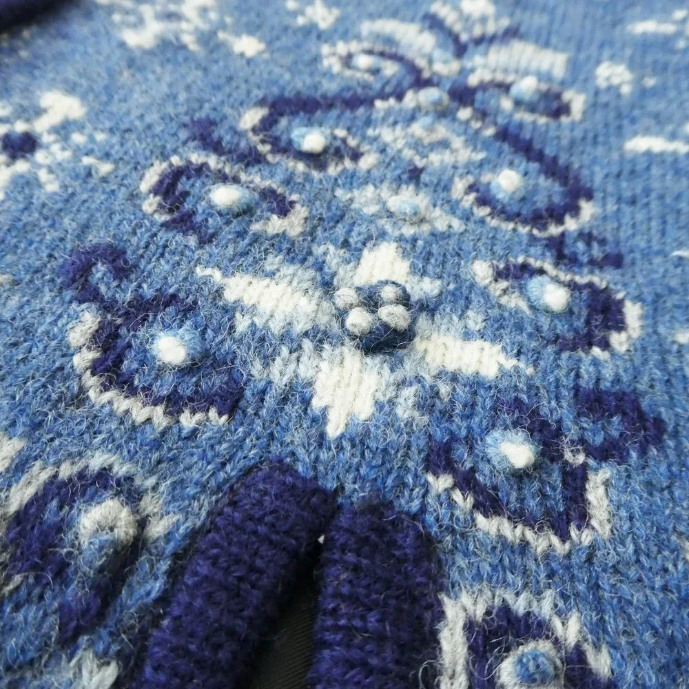 Icelandic Design Blue 100 Wool Cardigan Sweater Atlandia 2000 Y2K Snowflakes L